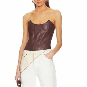 Miaou Chocolate Brown Leather Strapless Leia Corset